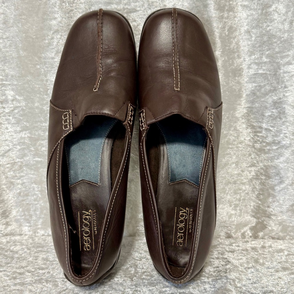 Aerology by Aerosoles Womens Dark Brown Leather Mule-Slip‎ On Loafer Shoes Sz-10